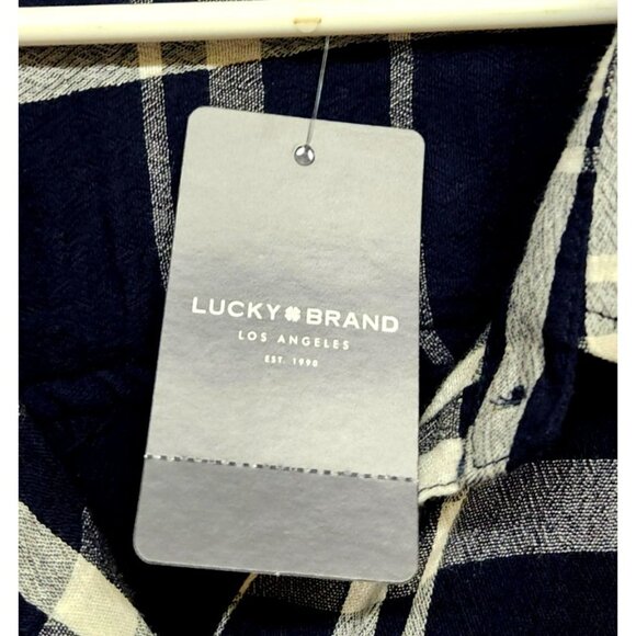 NEW Lucky Brand Womens‎ XL Button Up Shirt Blue Plaid Pattern Gauze Collared - Picture 9 of 16